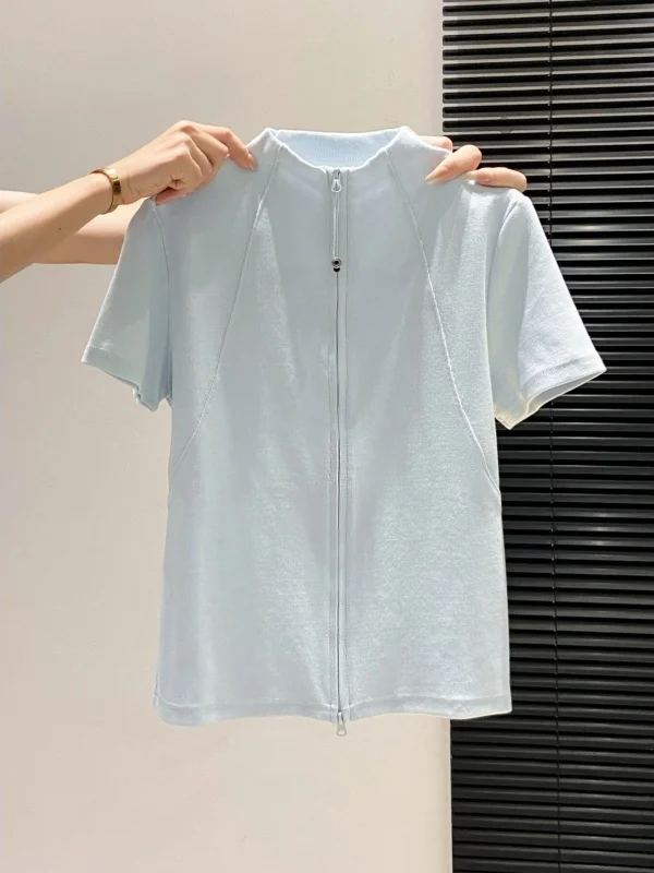Outlet Casual Zipper Short Sleeve Stand Collar Women's T-Shirt Slimming Versatile Summer Open Cardigan Top Korean Style
Outlet Casual Zipper Short Sleeve Stand Collar Women's T-Shirt Slimming Versatile Summer Open Cardigan Top Korean Style