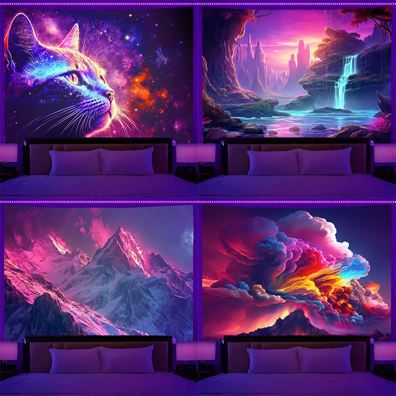 Fluorescent wall hanging fantasy starry sky landscape cat pattern tapestry home bedroom room hippie decorative background cloth
Fluorescent wall hanging fantasy starry sky landscape cat pattern tapestry home bedroom room hippie decorative background cloth