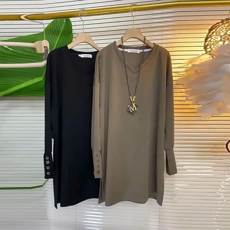 Spring Autumn Thin Long Sleeve Pullovers Women Oversized T-Shirts V-neck Casual New Solid Color Patchwork Women's Clothing D362
Spring Autumn Thin Long Sleeve Pullovers Women Oversized T-Shirts V-neck Casual New Solid Color Patchwork Women's Clothing D362