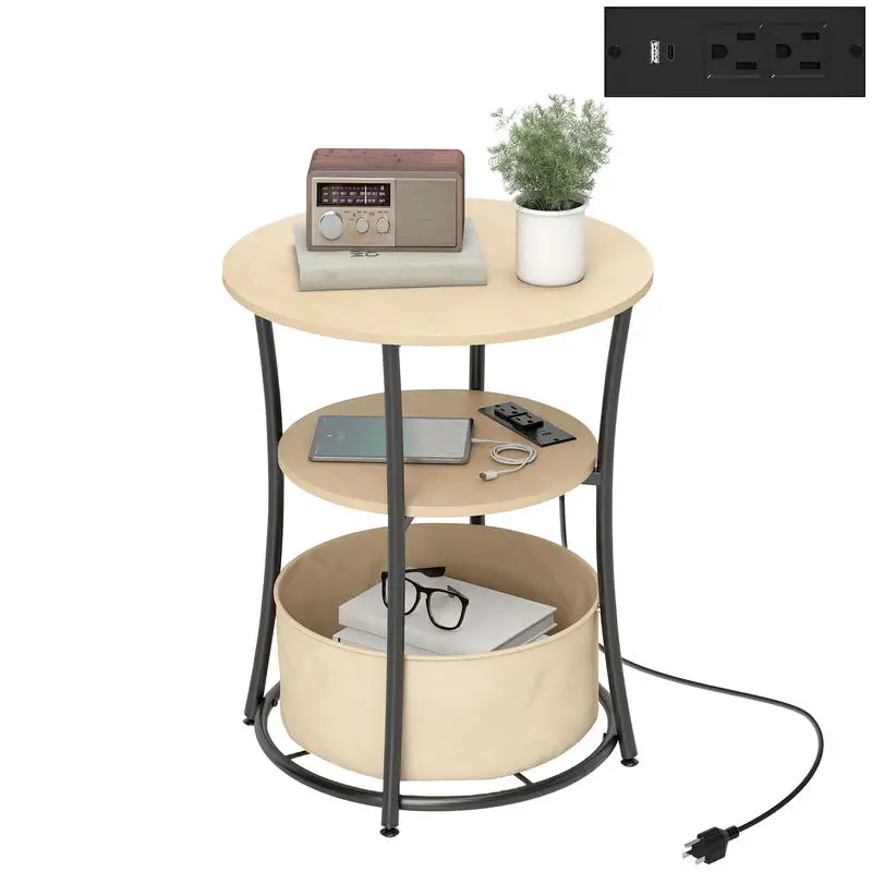 HOMCOM Round Side Table with Charging Station, 3-Tier End Table with Fabric Storage Bag and Shelf, Natural Wood
HOMCOM Round Side Table with Charging Station, 3-Tier End Table with Fabric Storage Bag and Shelf, Natural Wood
