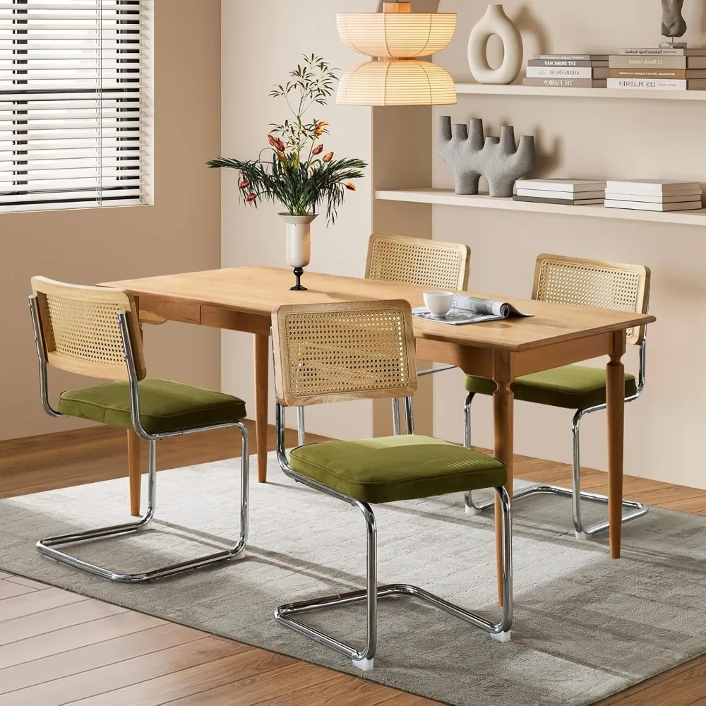 Velvet Dining Chair Set of 4 Modern Upholstered Kitchen Chair with Natural Cane Back, Stainless Chrome Base for, Customized
Velvet Dining Chair Set of 4 Modern Upholstered Kitchen Chair with Natural Cane Back, Stainless Chrome Base for, Customized