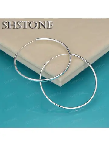 New 925 Sterling Silver 50mm Large Circle Hoop Earrings For Women Original Designer Fashion Party Wedding Jewelry Accessories