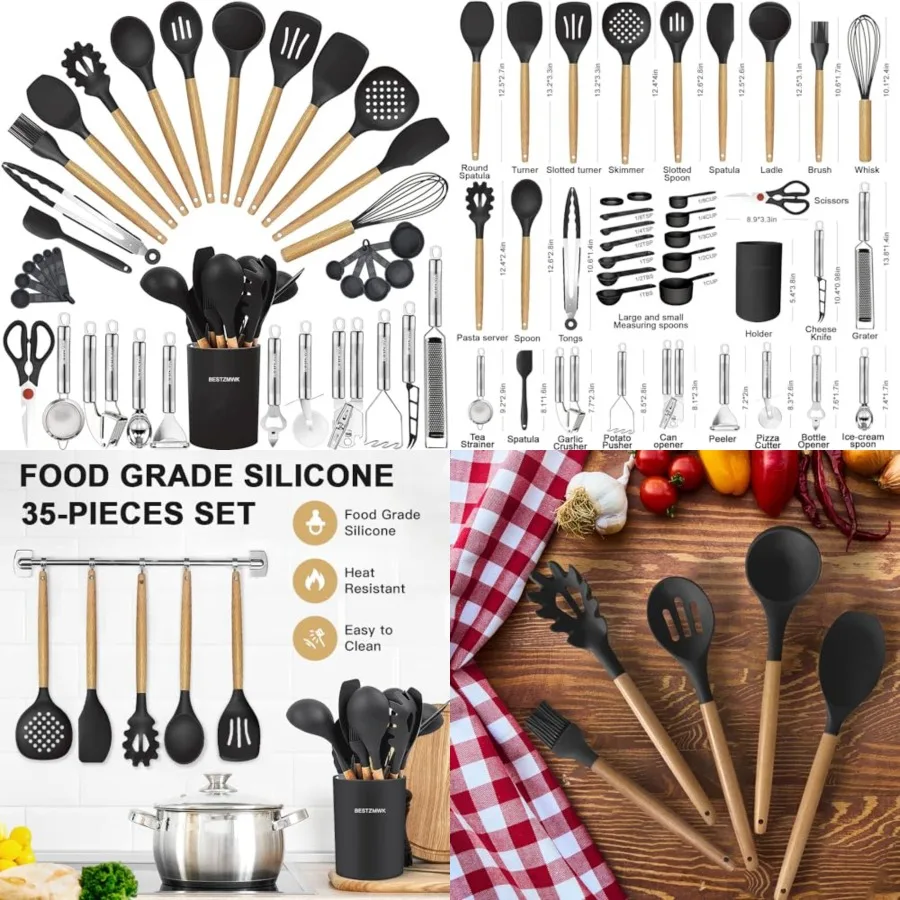 Cooking Utensils Set- 35 PCs Kitchen Utensils with Grater, Tongs, Spoon Spatula Turner Made of Heat Resistant Food Grade Silico
Cooking Utensils Set- 35 PCs Kitchen Utensils with Grater, Tongs, Spoon Spatula Turner Made of Heat Resistant Food Grade Silico