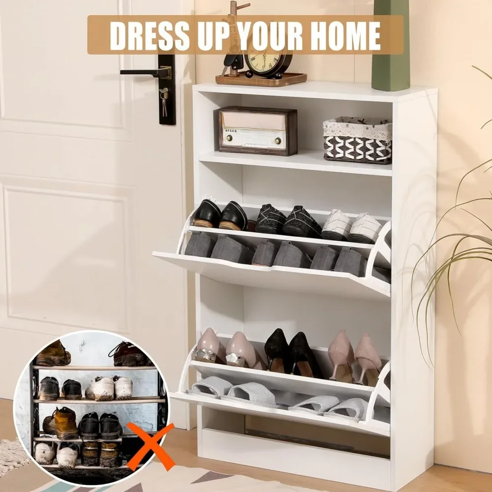 MOSHOU Shoe Storage , Narrow Freestanding Shoe Organizer Rack with 2 Flip Down Storage Shelves, White Shoes Shelf
MOSHOU Shoe Storage , Narrow Freestanding Shoe Organizer Rack with 2 Flip Down Storage Shelves, White Shoes Shelf