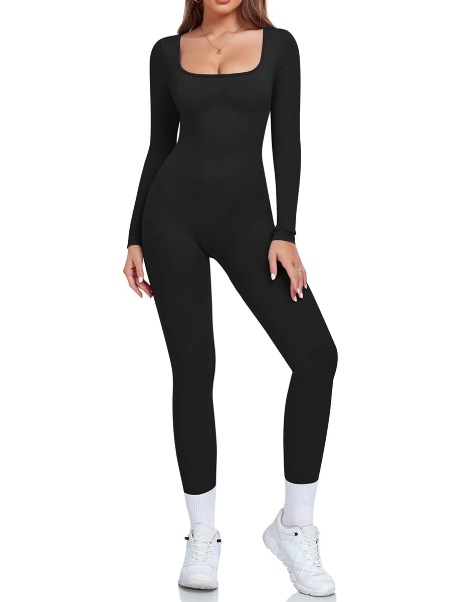 Women Workout Romper Solid Color Skinny Long Sleeve Ribbed Yoga Bodycon Pants Jumpsuit for Sports Gym Fitness Athletic Active
Women Workout Romper Solid Color Skinny Long Sleeve Ribbed Yoga Bodycon Pants Jumpsuit for Sports Gym Fitness Athletic Active
