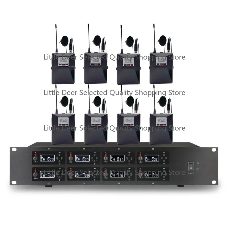 8 Channel Wireless Lapel Mic System Lavalier Uhf Wireless Microphone for Conference