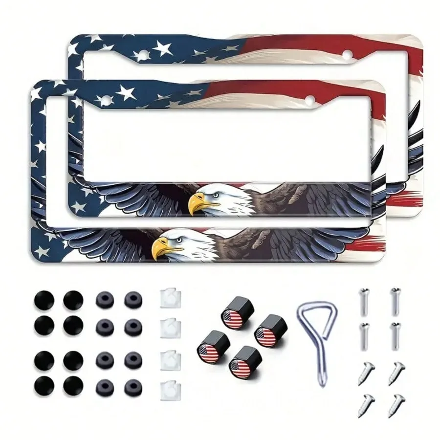 2P Patriotic Eagle Aluminum License Plate Holder with 4P Spool Cap, Full Set of Additions And Tools for Various Car Models Trim in The United States
2P Patriotic Eagle Aluminum License Plate Holder with 4P Spool Cap, Full Set of Additions And Tools for Various Car Models Trim in The United States