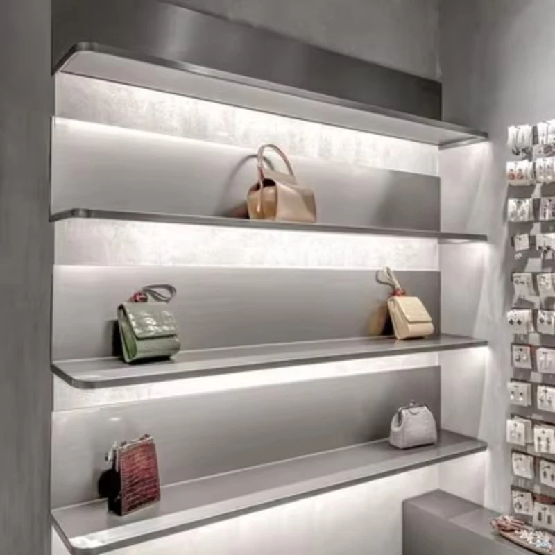 Rust steel brushed wall ins clothing store luminous laminate one-word shelf bag wall shelf exhibition
Rust steel brushed wall ins clothing store luminous laminate one-word shelf bag wall shelf exhibition