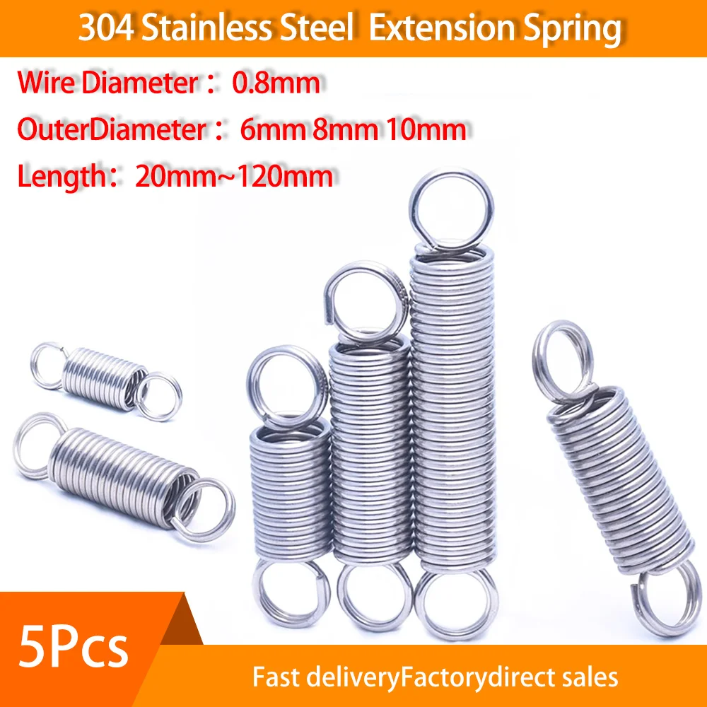 5Pcs 304 Stainless Steel Extension Spring Wire Dia 0.8mm O Ring Hook Coil Dual Hook Small Tension Spring OD 6mm 8mm 10mm
5Pcs 304 Stainless Steel Extension Spring Wire Dia 0.8mm O Ring Hook Coil Dual Hook Small Tension Spring OD 6mm 8mm 10mm
