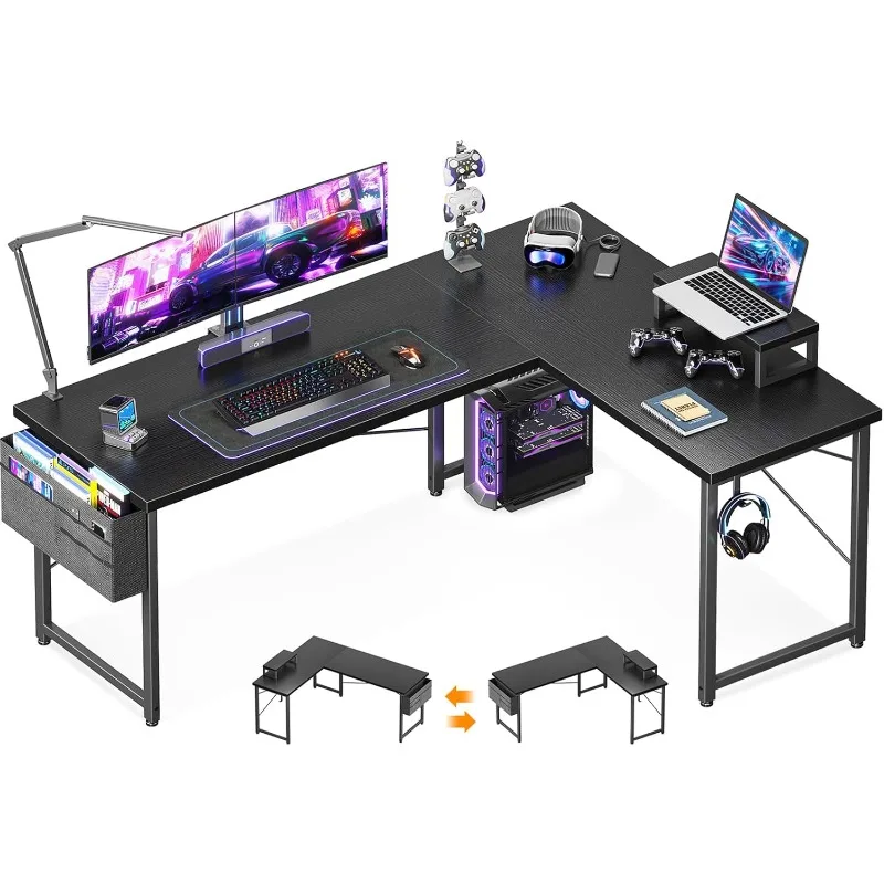 L Shaped Desk, 57.5" Computer Gaming Desks, Home Office Writing Table with Monitor Shelf, Space-Saving M
L Shaped Desk, 57.5" Computer Gaming Desks, Home Office Writing Table with Monitor Shelf, Space-Saving M