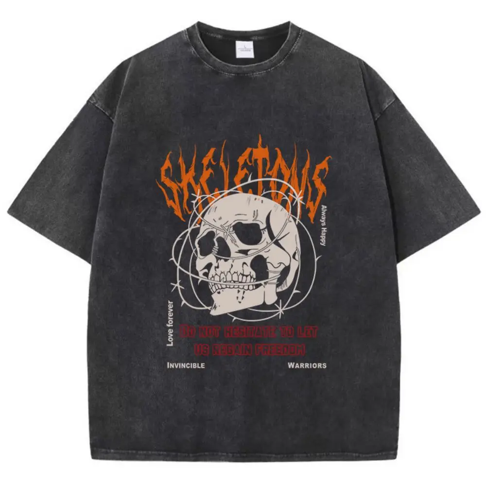 Street Woman Cotton Washed T-Shirts Skeletons Entangled In Thorns Printed Tee Shirts Loose O-Neck Distressed Tops Female Clothes
Street Woman Cotton Washed T-Shirts Skeletons Entangled In Thorns Printed Tee Shirts Loose O-Neck Distressed Tops Female Clothes