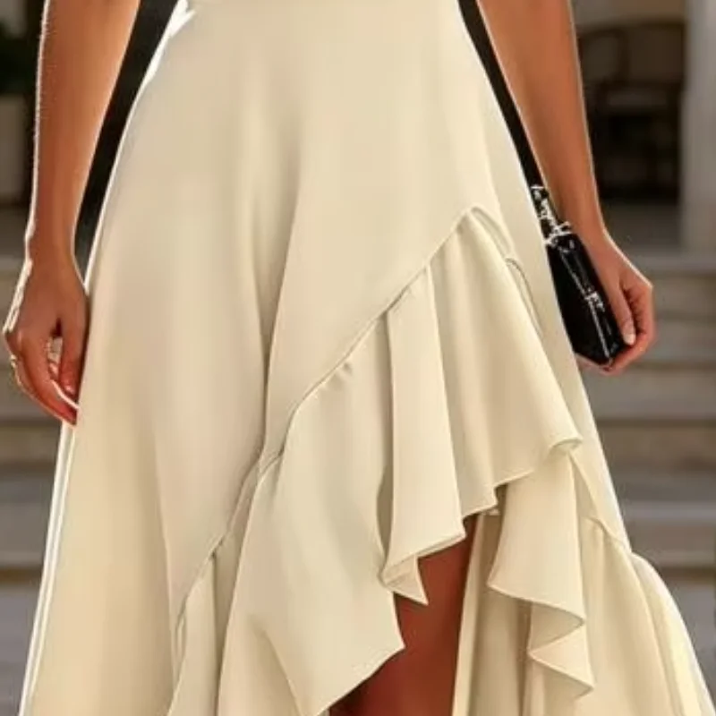 Women's Layered Ruffle Detail Dress Halter Sleeveless Party Cocktail Dress, Asymmetrical High Low Flowy Evening Dress
Women's Layered Ruffle Detail Dress Halter Sleeveless Party Cocktail Dress, Asymmetrical High Low Flowy Evening Dress