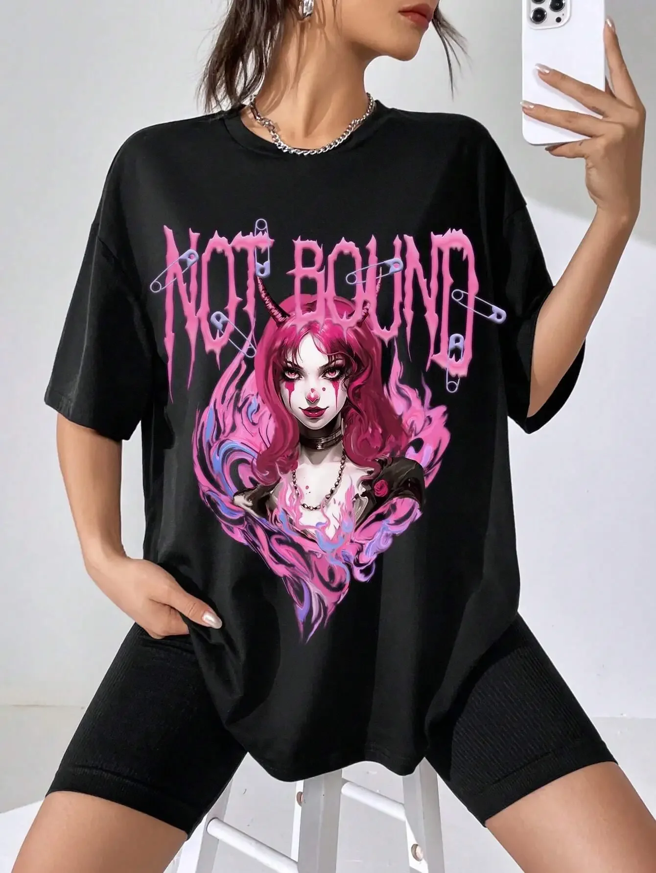 Cartoon Devil Pattern Printed Cotton Women T-Shirts Casual Breathable Soft Short Sleeve Tops Loose Comfortable Street Clothes
Cartoon Devil Pattern Printed Cotton Women T-Shirts Casual Breathable Soft Short Sleeve Tops Loose Comfortable Street Clothes