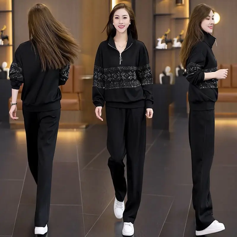 Heavy Duty Rhinestone Loose Women's Spring Autumn Set Long Sleeve Stand Collar Casual Sportswear Two Piece Set Fashionable
Heavy Duty Rhinestone Loose Women's Spring Autumn Set Long Sleeve Stand Collar Casual Sportswear Two Piece Set Fashionable