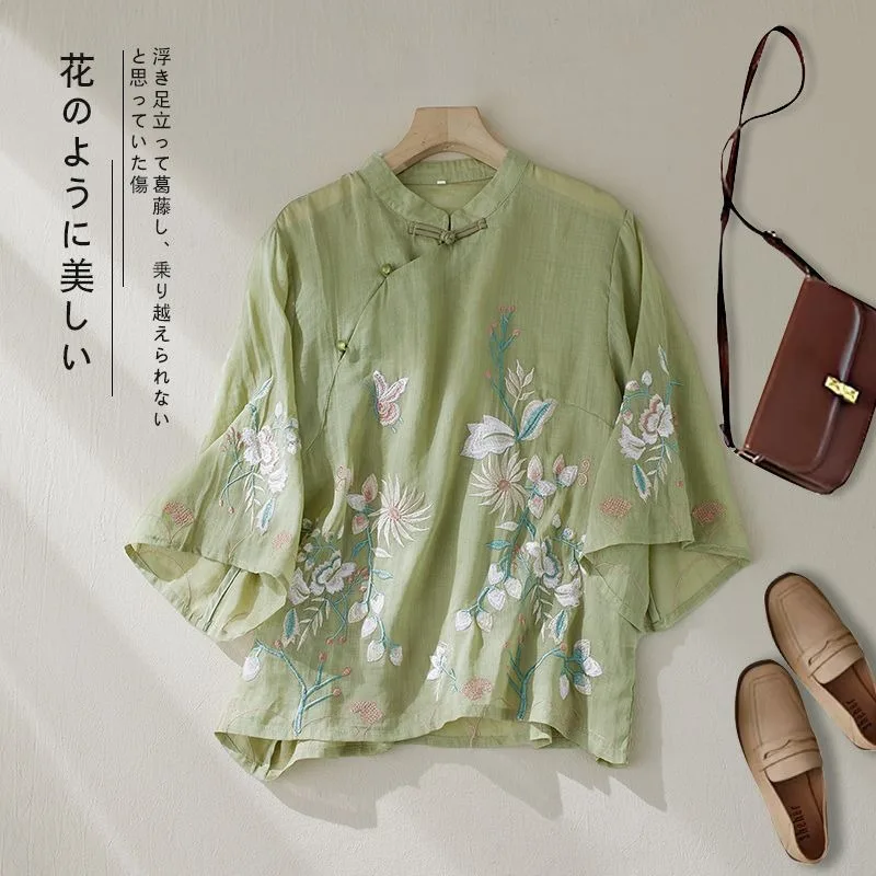 Women's New Chinese Style Embroidered Stand Collar Shirt Retro Zen Tea Wear Tops Loose Fit Frog Button Diagonal Placket BYY230
Women's New Chinese Style Embroidered Stand Collar Shirt Retro Zen Tea Wear Tops Loose Fit Frog Button Diagonal Placket BYY230