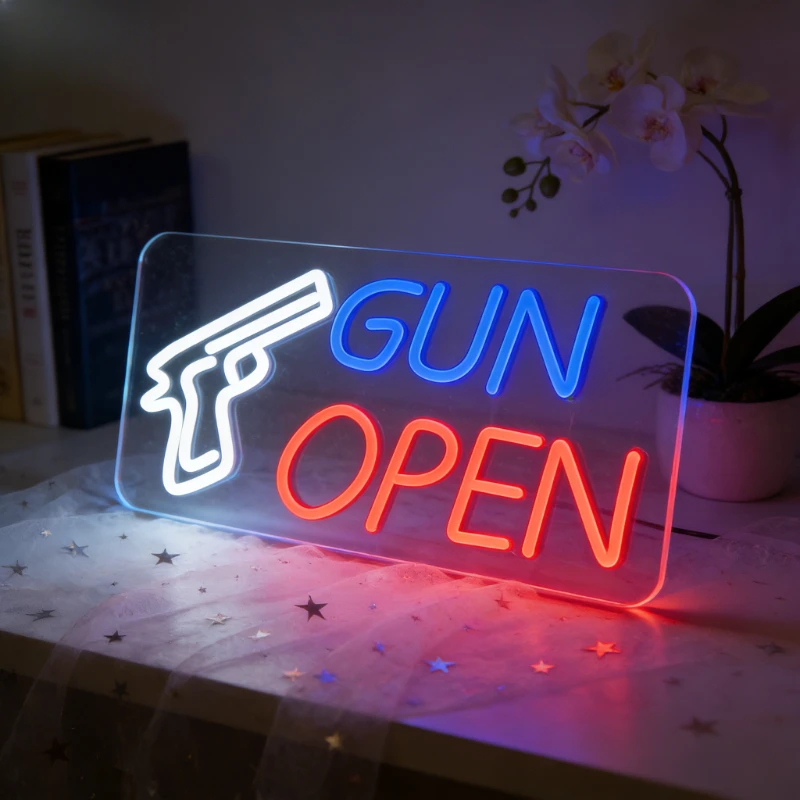 Gun Open Neon Sign LED USB Dimmable Pistol Aesthetic Night Light for Bar Game Room Decor Wall Art Desk Sign Party Decoration
Gun Open Neon Sign LED USB Dimmable Pistol Aesthetic Night Light for Bar Game Room Decor Wall Art Desk Sign Party Decoration