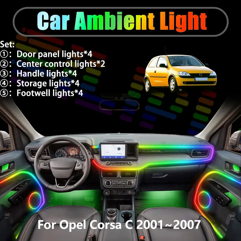 Для Opel Corsa C 2001~2007 X01 Holden 2/18 в 1: Комплект светодиодной подсветки салона и багажника USB RGB с эффектом потока
Для Opel Corsa C 2001~2007 X01 Holden 2/18 в 1: Комплект светодиодной подсветки салона и багажника USB RGB с эффектом потока