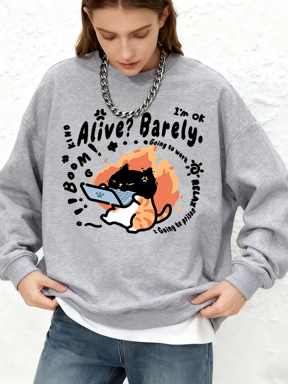 Женские толстовки с принтом Alive Barely Cat, повседневная теплая толстовка с длинными рукавами, осенний пуловер с круглым вырезом для бега, женская одежда больших размеров
Женские толстовки с принтом Alive Barely Cat, повседневная теплая толстовка с длинными рукавами, осенний пуловер с круглым вырезом для бега, женская одежда больших размеров