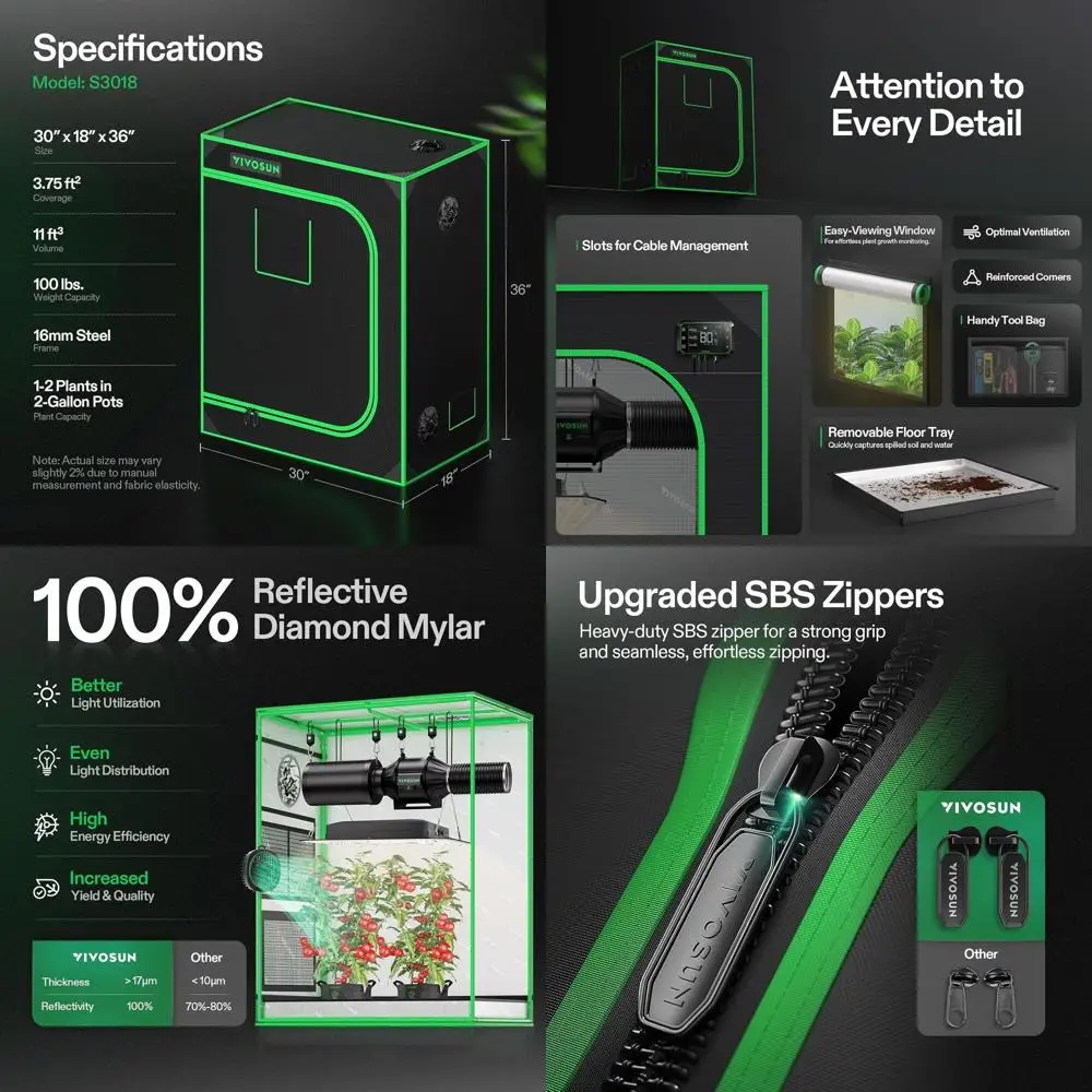 30x18x36 Hydroponic Grow Tent with Mylar Lining, Observation Window, and Floor Tray for VS1000 Indoor Plants
30x18x36 Hydroponic Grow Tent with Mylar Lining, Observation Window, and Floor Tray for VS1000 Indoor Plants
