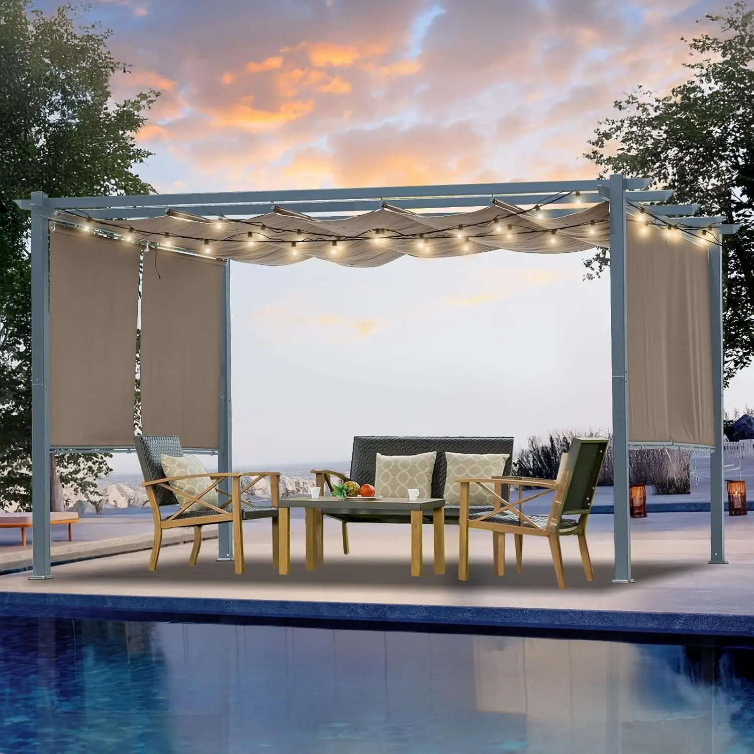 10 x 13 Ft Outdoor Aluminum Pergola, Retractable Canopy & 2 Sides Shades for Patio Backyard Garden Deck
10 x 13 Ft Outdoor Aluminum Pergola, Retractable Canopy & 2 Sides Shades for Patio Backyard Garden Deck