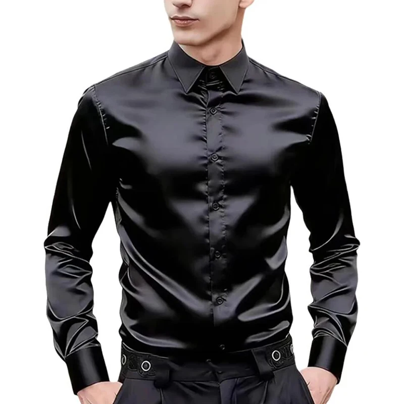 Spring Solid Long Sleeve Shirt Men Fashion Silk Smooth Tuxedo Shirts Casual Business Office Luxury Wedding Party Nightclub
Spring Solid Long Sleeve Shirt Men Fashion Silk Smooth Tuxedo Shirts Casual Business Office Luxury Wedding Party Nightclub