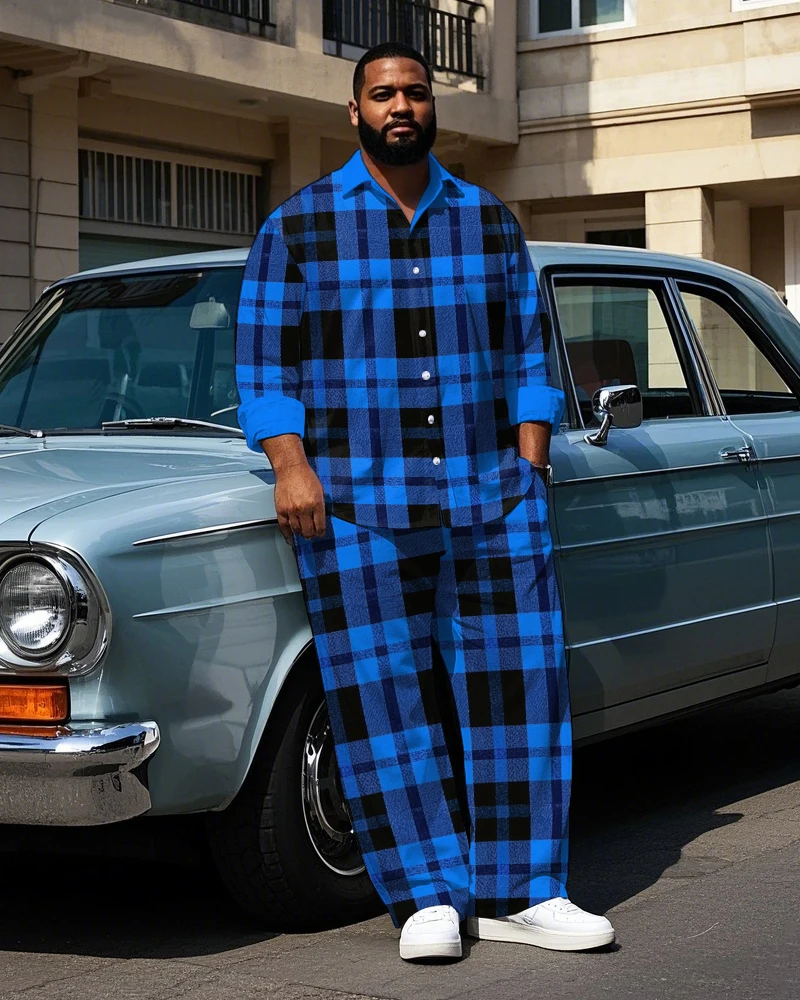 S-9XL Big and Tall Men Lightweight Blue Plaid 2-Piece Shirt & Pants Streetwear Set
S-9XL Big and Tall Men Lightweight Blue Plaid 2-Piece Shirt & Pants Streetwear Set