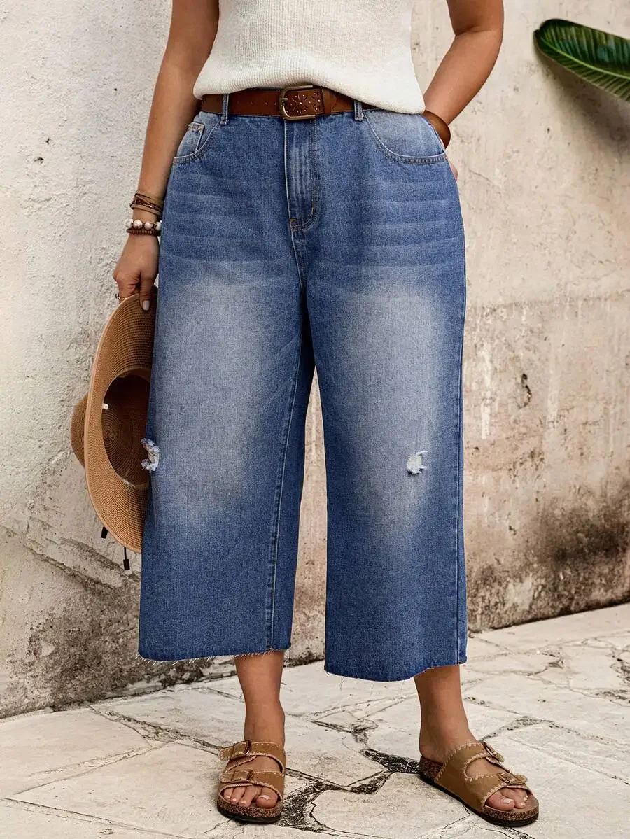 Loose High Waist Cropped Wide Leg Denim Jeans With Distressed Detail And Frayed Hem For Women Casual Boho Style
Loose High Waist Cropped Wide Leg Denim Jeans With Distressed Detail And Frayed Hem For Women Casual Boho Style