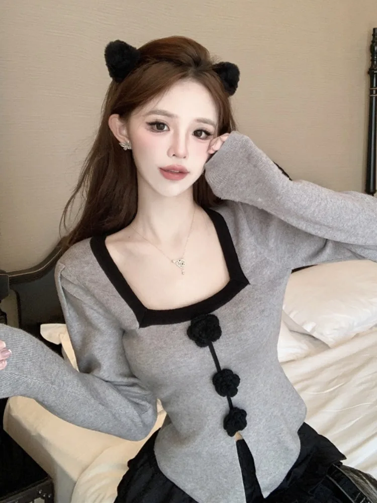 Slim Fit Long Sleeve Knitted Top Women's Square Collar 3D Flower Decoration Sexy Show Clavicle Split Autumn New Style Casual ...
Slim Fit Long Sleeve Knitted Top Women's Square Collar 3D Flower Decoration Sexy Show Clavicle Split Autumn New Style Casual ...