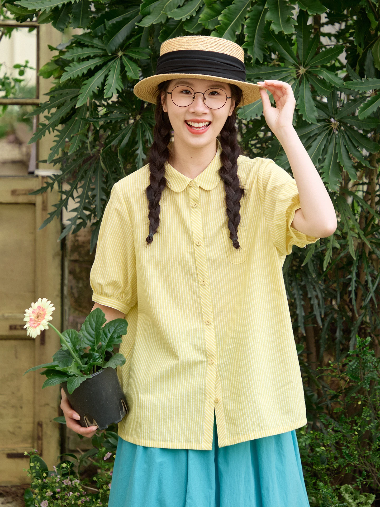 Loose Fit Pure Cotton Striped Shirt Women's Summer Short Sleeve Baby Doll Collar Top Breathable Comfortable Casual Fashion
Loose Fit Pure Cotton Striped Shirt Women's Summer Short Sleeve Baby Doll Collar Top Breathable Comfortable Casual Fashion