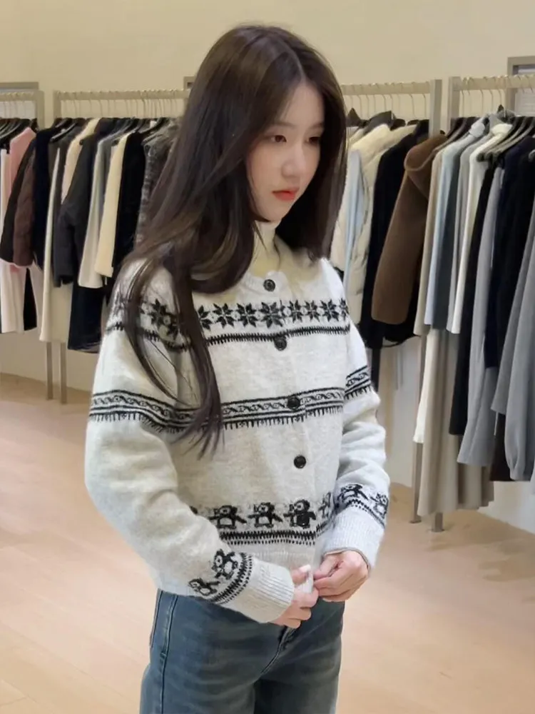 Ретро Fair Isle вязаный свитер с мехом медведя, пальто, женский осенне-зимний свободный вязаный открытый кардиган, топ
Ретро Fair Isle вязаный свитер с мехом медведя, пальто, женский осенне-зимний свободный вязаный открытый кардиган, топ