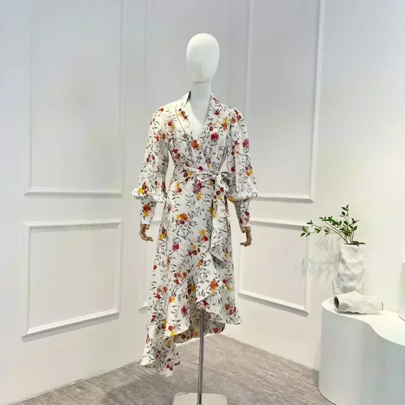 2023 Spring Top Quality Floral Printing Elegant Self Tie Wrap Frill Ruffle Midi Dress Women
2023 Spring Top Quality Floral Printing Elegant Self Tie Wrap Frill Ruffle Midi Dress Women