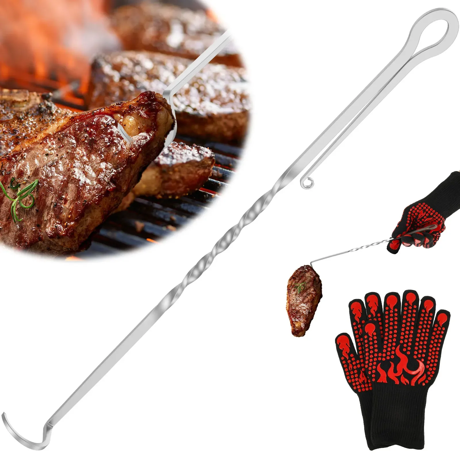 BBQ Meat Hook Flipper Stainless Steel Meat Turner Hook with Pointed Tail Heat Resistant BBQ Meat Hook for BBQ Meat Hook Flipper
BBQ Meat Hook Flipper Stainless Steel Meat Turner Hook with Pointed Tail Heat Resistant BBQ Meat Hook for BBQ Meat Hook Flipper