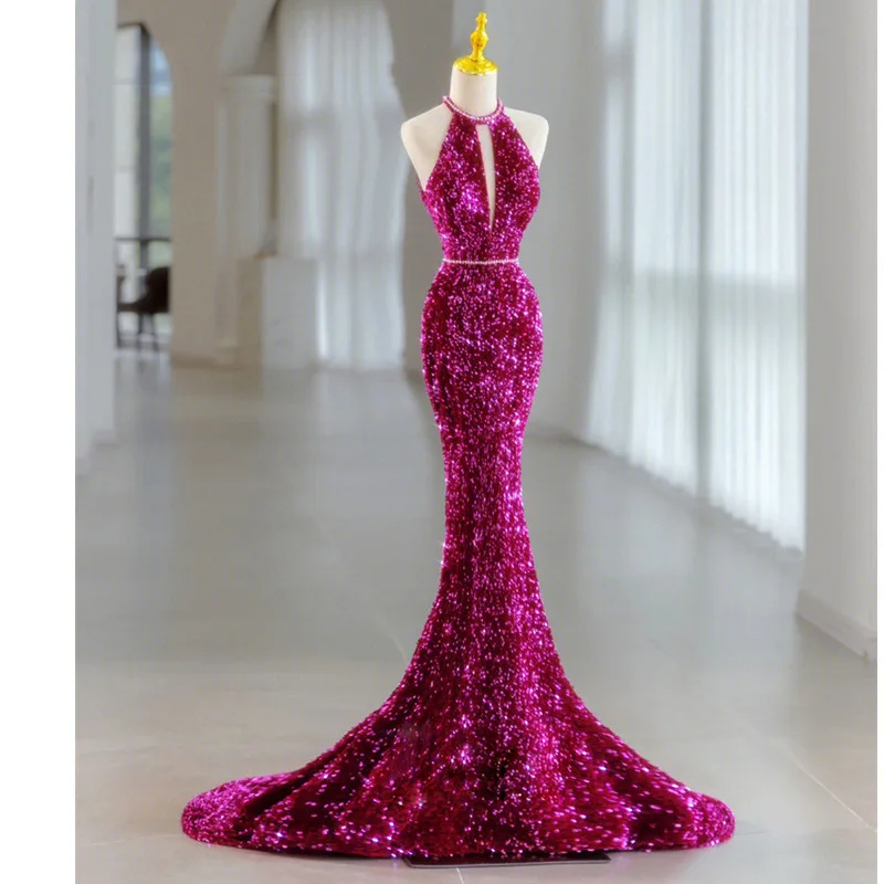 Rose Red Sexy Shiny Evening Dress For Banquet Halter Slimming Spaghetti Strap Mermaid Prom Dresses For Party Vestido De Novia
Rose Red Sexy Shiny Evening Dress For Banquet Halter Slimming Spaghetti Strap Mermaid Prom Dresses For Party Vestido De Novia