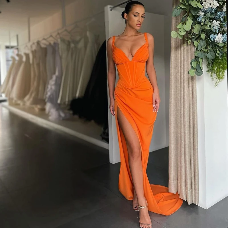 Sexy Prom Dresses V-neck Satin High Split Evening Dress Saudi Arabia Mermaid Sleeveless Long Cocktail Party Gown
Sexy Prom Dresses V-neck Satin High Split Evening Dress Saudi Arabia Mermaid Sleeveless Long Cocktail Party Gown
