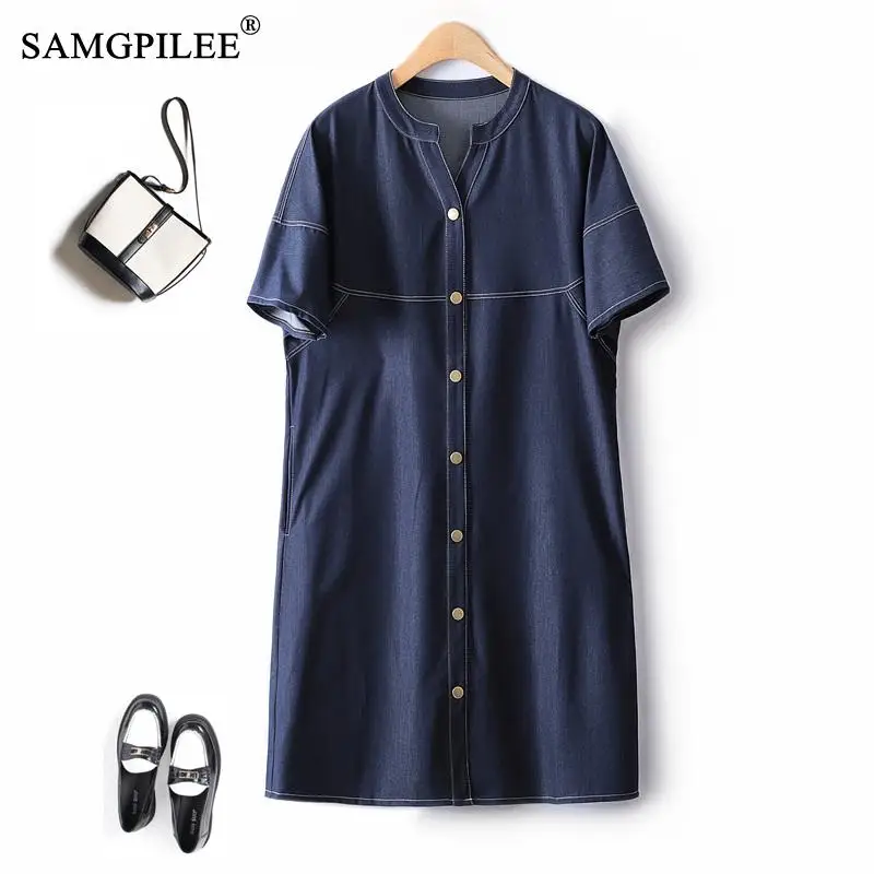 Elegant And Pretty Women's Dresses 2023 Commuting Simple Single Breasted Denim Blue Summer Loose Straight Short Sleeve Dress 4XL
Elegant And Pretty Women's Dresses 2023 Commuting Simple Single Breasted Denim Blue Summer Loose Straight Short Sleeve Dress 4XL