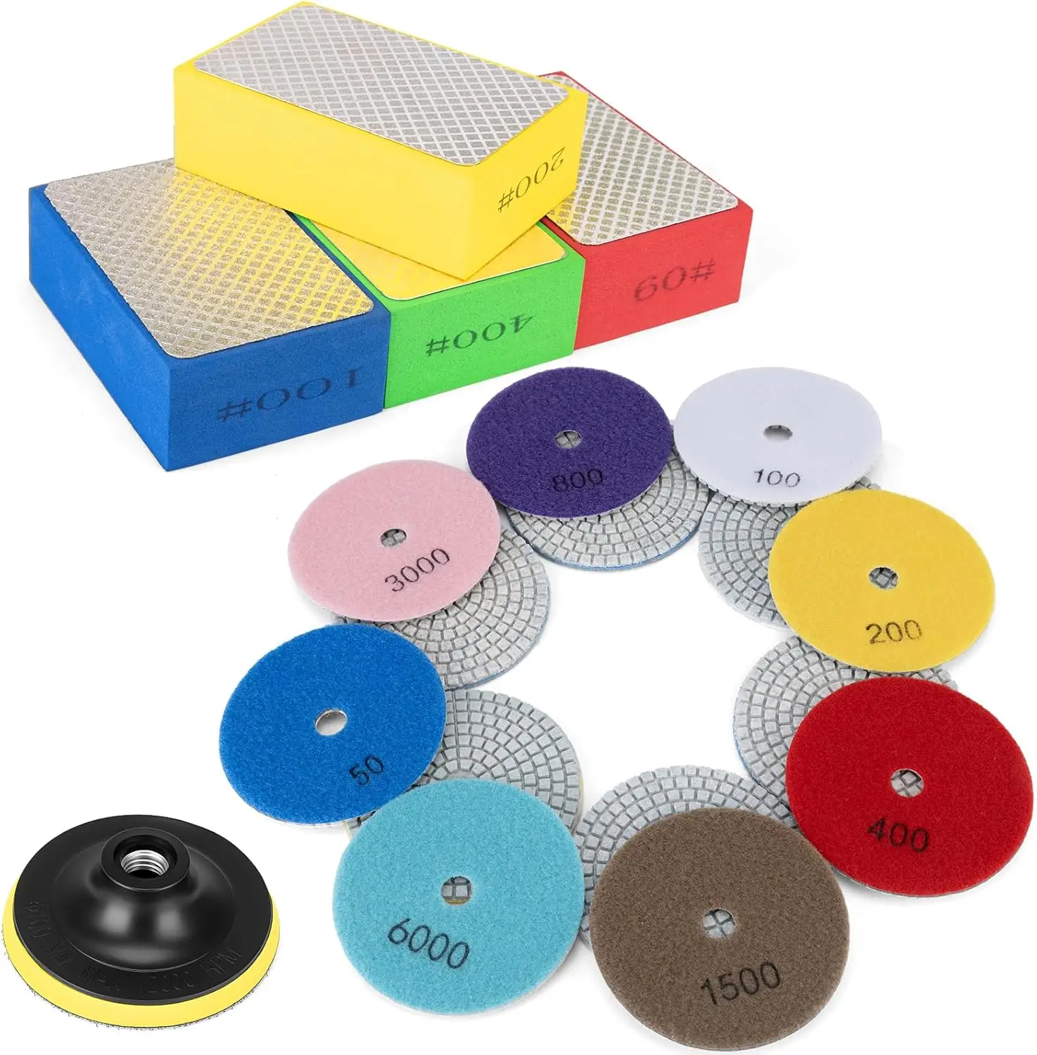 19pcs Diamond Polishing Pads 50-8000 Grit, Upgraded Kit for Marble Stone Granite Concrete Tile, Wet/Dry Use
19pcs Diamond Polishing Pads 50-8000 Grit, Upgraded Kit for Marble Stone Granite Concrete Tile, Wet/Dry Use