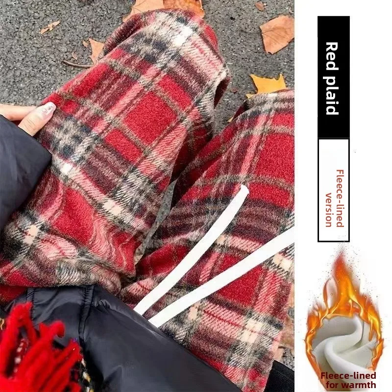 Thickened Fleece Plaid Pants Women Autumn Winter New Style Drapey Cotton Pants High Waist Wide Leg Casual Red Retro Trousers
Thickened Fleece Plaid Pants Women Autumn Winter New Style Drapey Cotton Pants High Waist Wide Leg Casual Red Retro Trousers