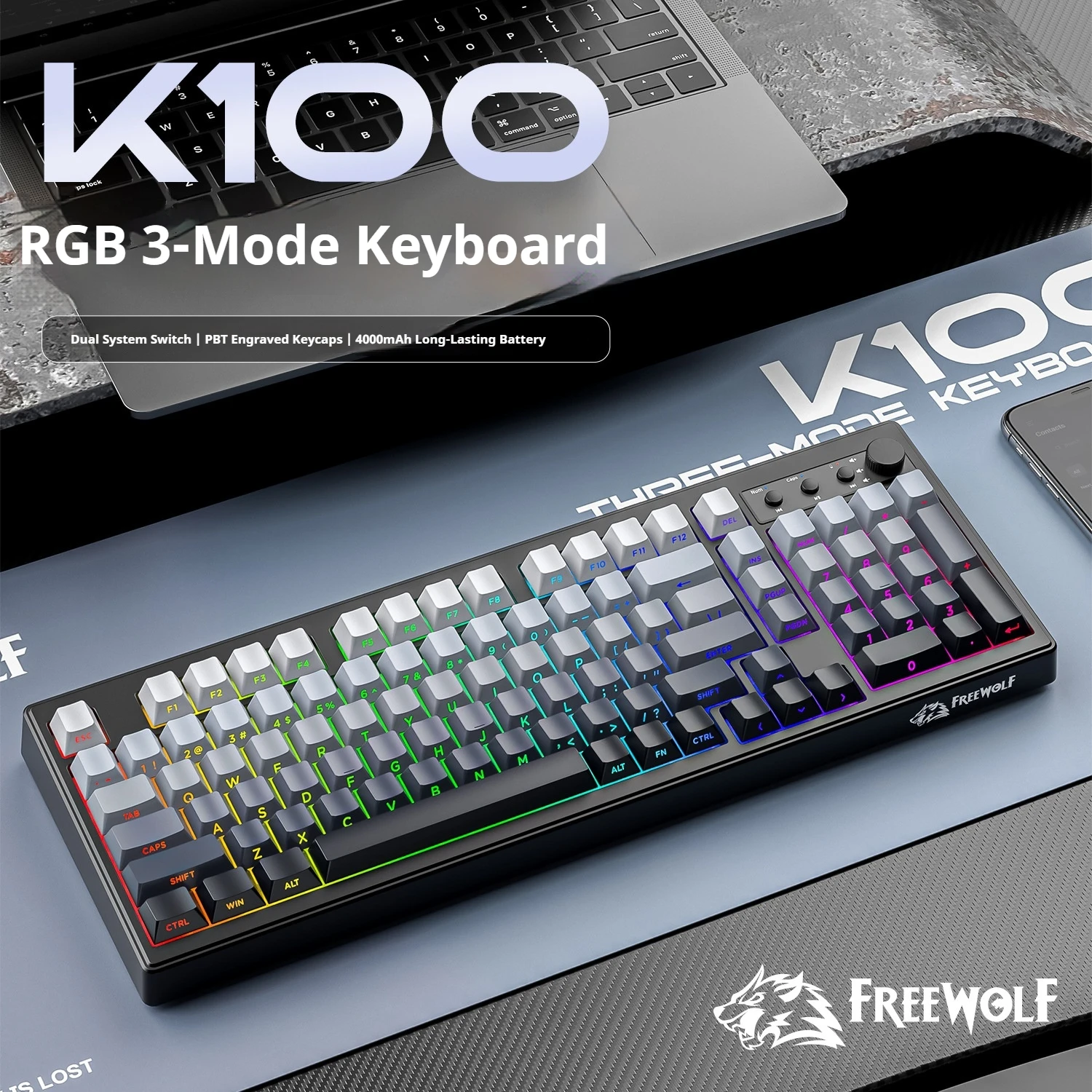 Freewolf K100 Wireless Gaming Keyboard Rgb Tri Mode Mechanical Feel Pbt Side Printed Keycaps Bluetooth For Pc Laptop Office
Freewolf K100 Wireless Gaming Keyboard Rgb Tri Mode Mechanical Feel Pbt Side Printed Keycaps Bluetooth For Pc Laptop Office