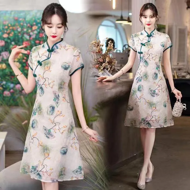 Fashion Modern Chinese Cheongsam A-line Dress Women Short Sleeve Qipao Traditional Chinese Clothes Long Skirt
Fashion Modern Chinese Cheongsam A-line Dress Women Short Sleeve Qipao Traditional Chinese Clothes Long Skirt
