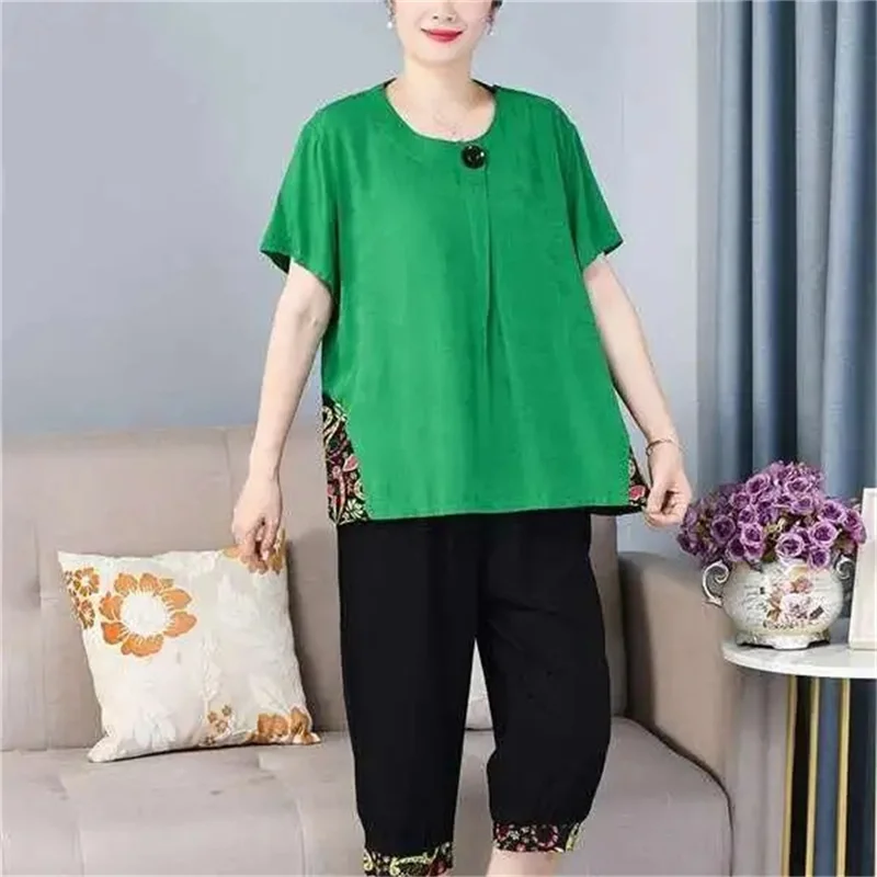 Mid-Elderly Women's Suits Add Fat And Oversized Two-Piece Cotton And Linen Set Grandma Loose T-shirt Seven Pants Summer Sets LA
Mid-Elderly Women's Suits Add Fat And Oversized Two-Piece Cotton And Linen Set Grandma Loose T-shirt Seven Pants Summer Sets LA