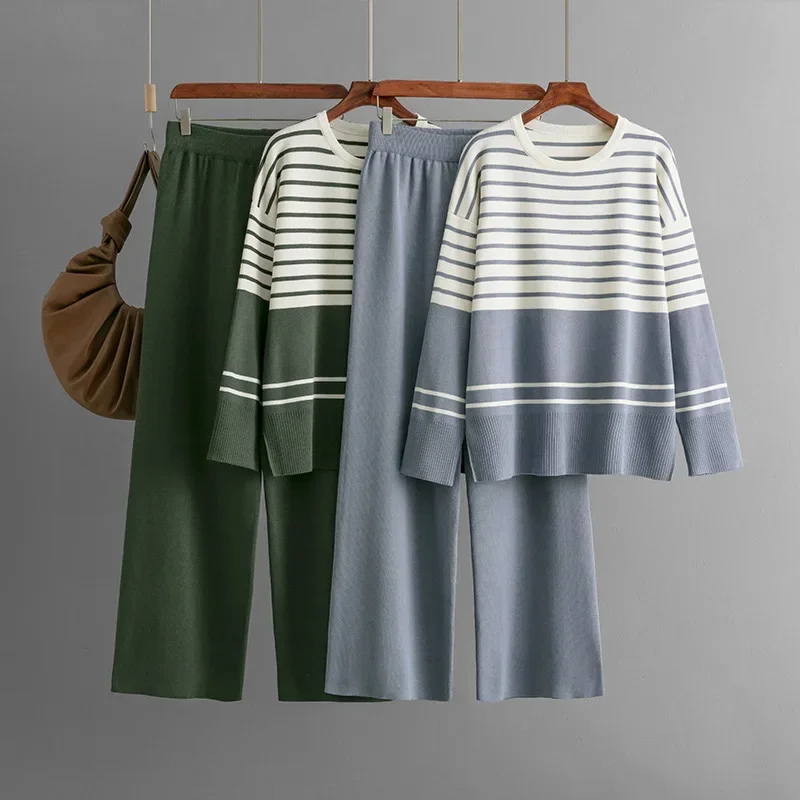 Winter Women Stripe O-neck Pullover Knitted Tracksuit Long Sleeve Sweater + Wide Leg Pants 2 Piece Set Casual Sweatshirts Outfit
Winter Women Stripe O-neck Pullover Knitted Tracksuit Long Sleeve Sweater + Wide Leg Pants 2 Piece Set Casual Sweatshirts Outfit