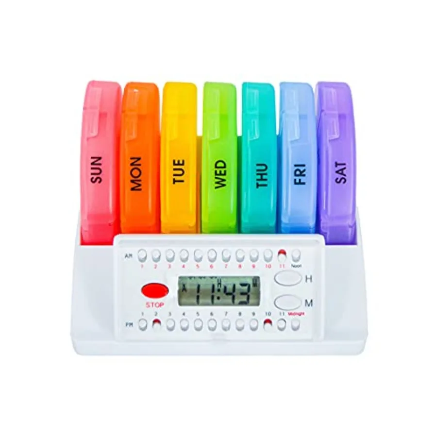 4 Times a Day x 7 Day Weekly Pill Organizer, Vitamin and Medicine Pill Box Reminder - with Timer
4 Times a Day x 7 Day Weekly Pill Organizer, Vitamin and Medicine Pill Box Reminder - with Timer