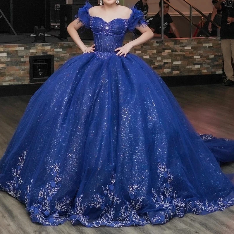 Royal Blue Shiny Quinceanera Dress Off The Shoulder Party Prom Ball Gown Flower Lace Beads Girl Sweet 16 Party Gown Vestidos 15
Royal Blue Shiny Quinceanera Dress Off The Shoulder Party Prom Ball Gown Flower Lace Beads Girl Sweet 16 Party Gown Vestidos 15