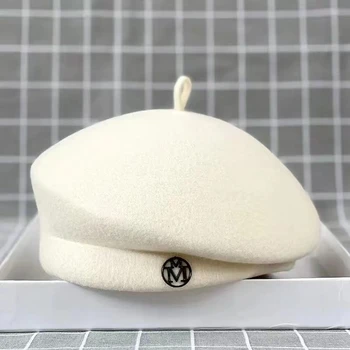여성용 클래식 베레모 모자, 멋진 울 펠트 모자, 따뜻한 겨울 모자 모자, 화이트 블랙 여성 페도라 모자, 매혹적인 필박스 모자