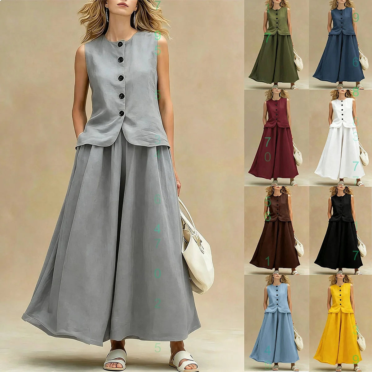 Solid Color Single Breasted Vest Top A-Line Long Skirt Sets Summer Loose Slimming Linen Cotton 2 Piece Matching Set
Solid Color Single Breasted Vest Top A-Line Long Skirt Sets Summer Loose Slimming Linen Cotton 2 Piece Matching Set