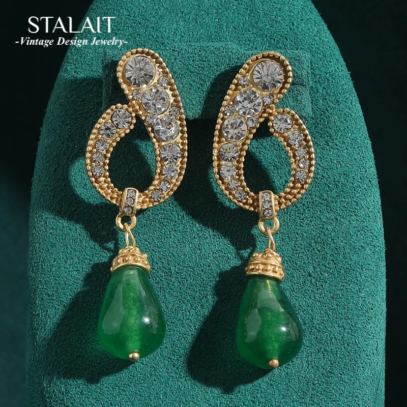Vintage Green Earrings Jade Jewelry Woman Water Drop Dangle Gold Color Rhinestones Luxury Designer Bridal Wedding Accessories
Vintage Green Earrings Jade Jewelry Woman Water Drop Dangle Gold Color Rhinestones Luxury Designer Bridal Wedding Accessories