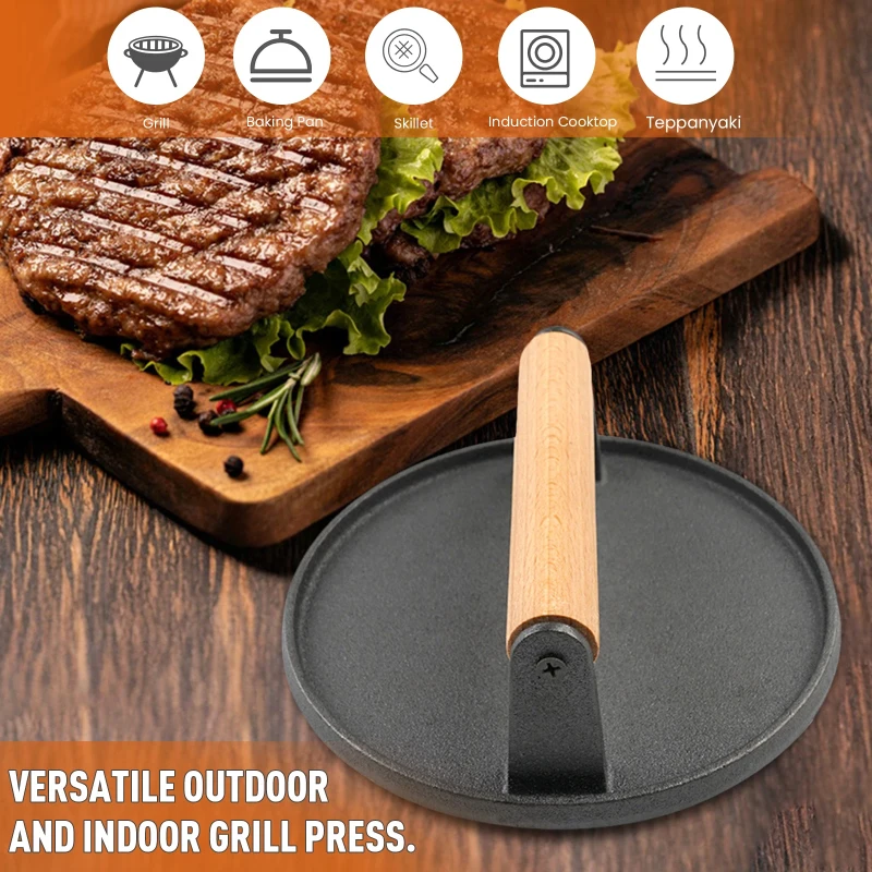 1pcs Cast Iron Meat Press with Grill Lines Heavy Duty Burger Steak Weighted Smasher for Griddle Cooking and BBQ
1pcs Cast Iron Meat Press with Grill Lines Heavy Duty Burger Steak Weighted Smasher for Griddle Cooking and BBQ