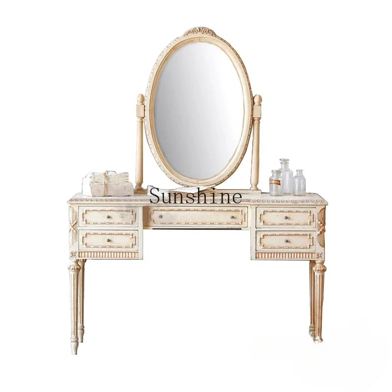 French American solid wood carving flower retro dresser luxury princess makeup table
French American solid wood carving flower retro dresser luxury princess makeup table