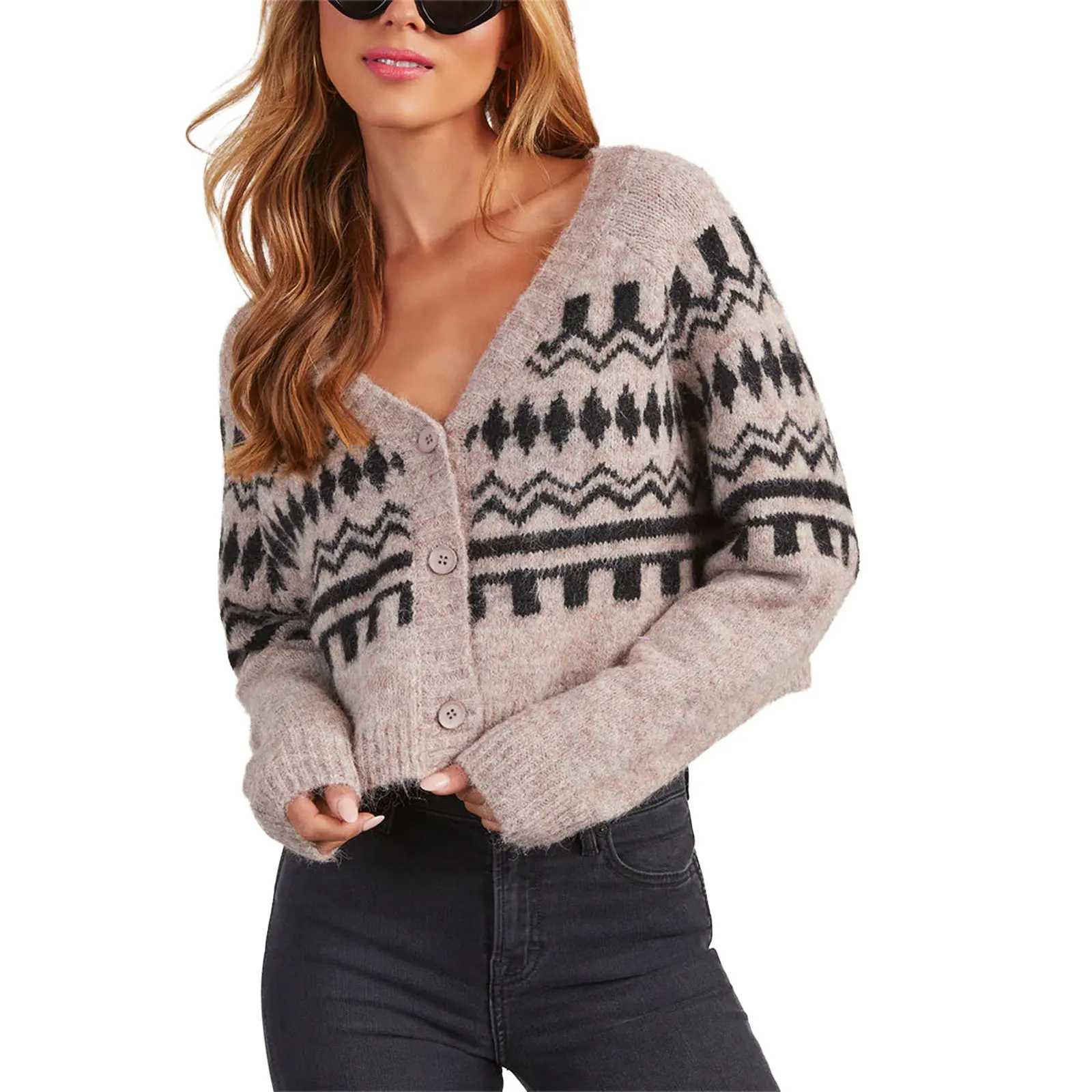 Women's Long Sleeve Button Down Knit Tops Loose Outerwear for Winter Fall Geometric Print V Neck Cardigan Sweater
Women's Long Sleeve Button Down Knit Tops Loose Outerwear for Winter Fall Geometric Print V Neck Cardigan Sweater