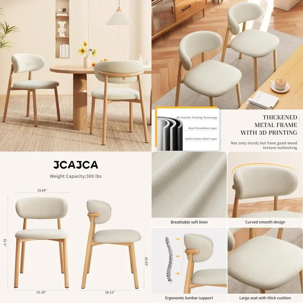 Pair of Modern Linen Upholstered Farmhouse Dining Chairs with Metal Legs, Beige 
Pair of Modern Linen Upholstered Farmhouse Dining Chairs with Metal Legs, Beige